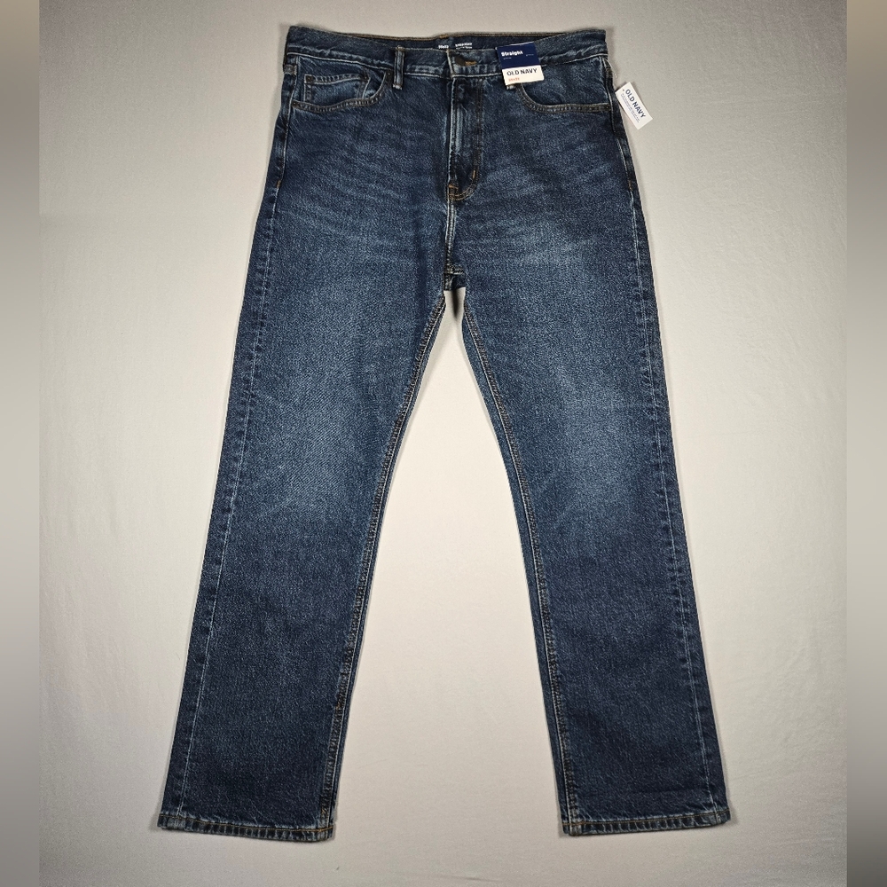 NWT Old Navy Men's 36x32 Straight Built-In Tough Flex Denim Jeans Dark Wash